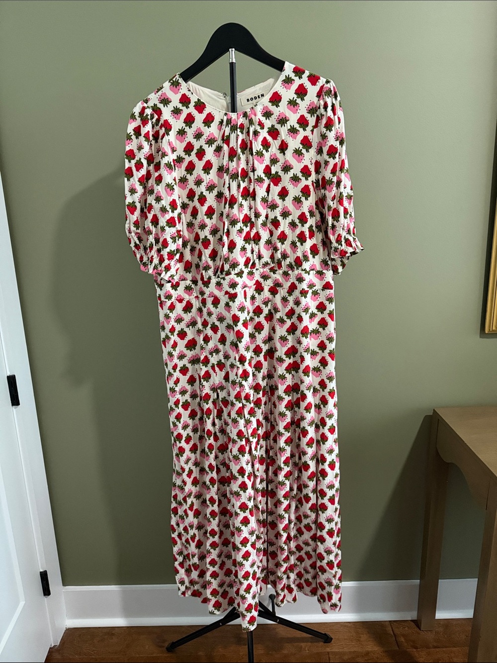 Boden Cream Maxi Dress with Pink and Green Floral Print
